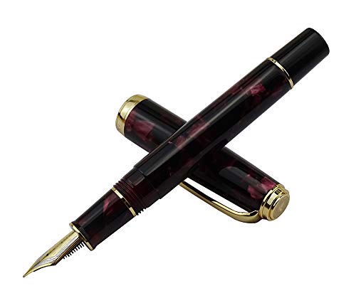 HongDian 960 Retro Dark Red Resin Fountain Pen, Extra Fine Nib Classic Pen, Includes Metal Box and Ink Converter Smooth Writing Pen