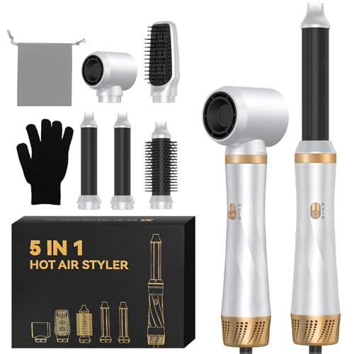 Magic Air Styler 5 in 1 Hair Styler Hot Air Styler Set with Curl Straighten Volumise Smooth and Hairdryer Brushes for Styling Blow Dryer Brush Hair Styler for All Hair Type/Length