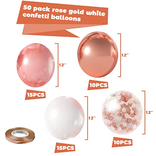 Zesliwy Rose Gold Confetti Balloons, 50 Pack 12 Inch White And Rose Gold Latex Balloons With 33 Feet Rose Gold Ribbon For Birthday Party Wedding Graduation Bridal Shower Decorations.… #TOP1