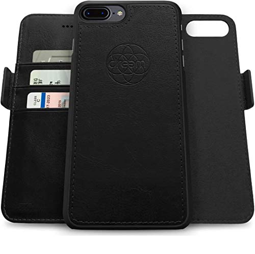 Image of dreem Fibonacci 2-in-1 Wallet Case for Apple iPhone 8 Plus & 7 Plus - Luxury Vegan Leather, Magnetic Detachable Shockproof Phone Case, RFID Card Protection, 2-Way Flip Stand - Black