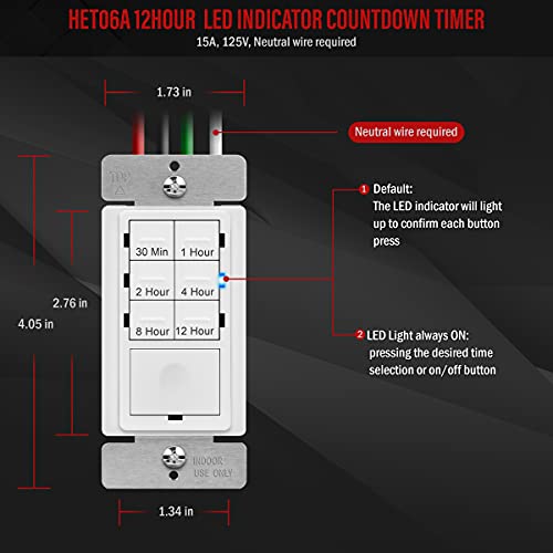 Image of ENERLITES 12-Hour Neutral Timer Switch for Patio, Path, Porch Lights