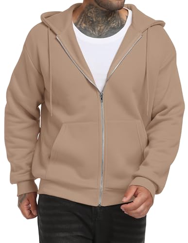 Men's Zip Up Fleece Hoodie Casual Solid Winter Sweatshirt with Pockets Long Sleeve Fashion Basic Hooded Jacket2