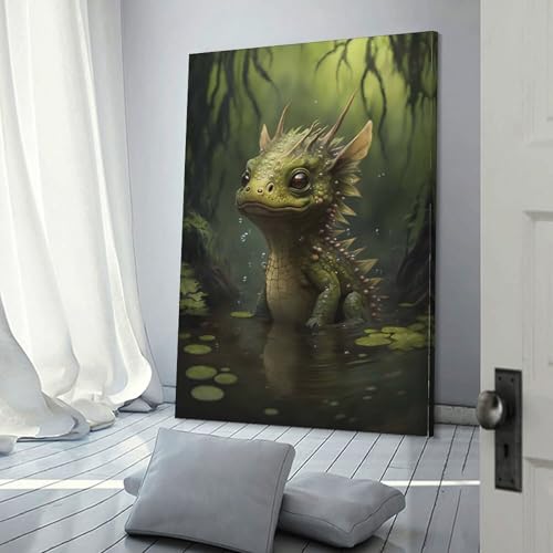 Impression sur toile POLIUAWS Rise of The Swamp Dragon portrait abstrait 50x75cm pour bureau