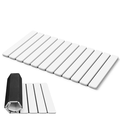 Image of AWW Foldable Stone Bath Mat, Diatomaceous, 31.5 inchx15.7 inch, White | Quick-dry surface, super absorbent, easy-clean finish, non-slip mat included, and compact storage for small bathrooms