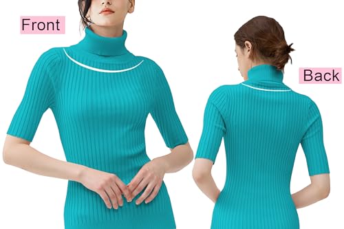 Image of v28 Women Turtleneck 1 /2 Half Sleeve Highly Stretchy Ribbed Knit Fitted Sweater