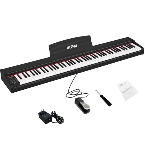 IKTMI 電子ピアノ 88鍵盤 ペダル付き 木製 電子 ピアノ 88鍵 携帯 Piano ポータブルピアノ 大人 初心者向け MIDI対応 持ち運び (黒い)