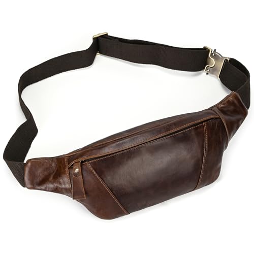 LUUFAN Echtes Leder Gürteltasche für Männer Mehrere Taschen Slim Fanny Pack Verstellbare Gürteltasche für Outdoor Running Wandern und Reisen Kaffee