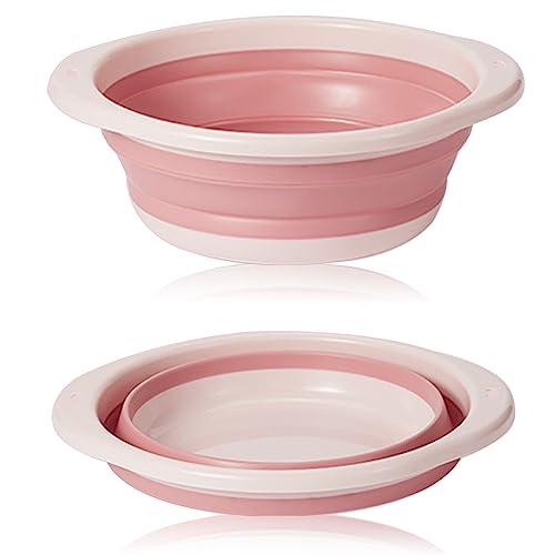 ASFINS barreño plegable, barreño, cuenco de lavado redondo plegable grande multifuncional, cuenco plegable portátil que ahorra espacio para lavar verduras, lavavajillas, ropa interior (rosa/grande)