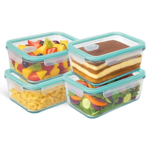 Fiambrera de Cristal rectangular, Recipientes Cristal para Alimentos, Cierre Hermeticos con Tapa, Reutilizables, Apto Lavavajillas y Microondas, Libre de BPA, Capacidad 1040 ml, Pack 4 uds