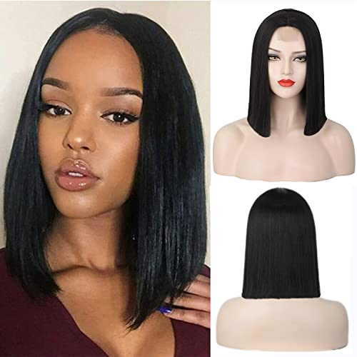 MAGI&MEET Black Bob Wig Short Straight Wigs for Women Shoulder Length Synthetic Wig Middle Parting Wig Natural Hairline Heat Resistant Wig for Cosplay Daily Party