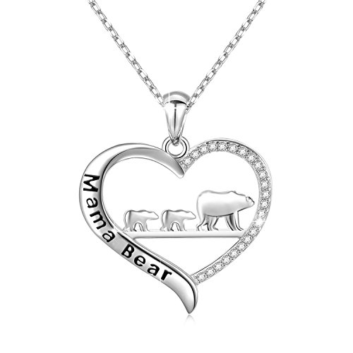 ENSIANTH Mama Bear Necklace Heart Pendant Gift for Mother's Day