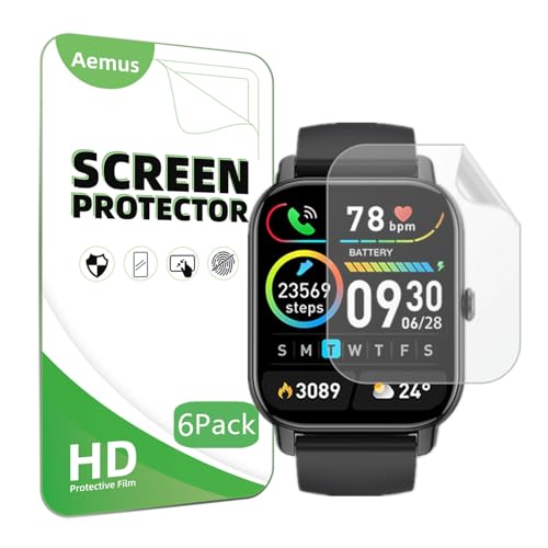 Aemus 20231006004 Compatible For Nerunsa P66D 1.85 Inch Smart Watch Screen Protector (6 Pack) Compatible For Poounur P66E Smartwatch Flexible Full Coverage Clear Tpu Film cover