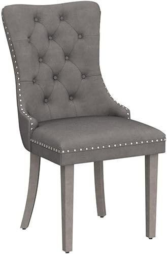 Miniatura 5 de LZ LEISURE ZONE Juego de 2 sillas de comedor de terciopelo, sillas decorativas tapizadas con patas de metal plateado, ribete de cabeza de clavo,