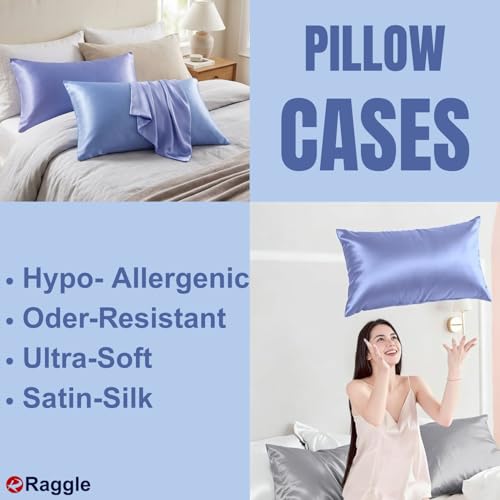 Image of RAGGLE Satin Silk Pillowcase for Hair and Skin Standard Size 18 inchX 28 inch with Soft Breathable Smooth Cooling Pillow Covers for Sleeping or Pillow Protector (4, Sky Blue)