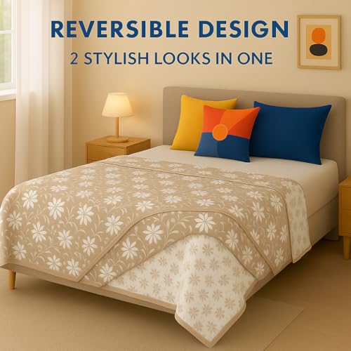Image of Danip 100% Cotton Reversible AC Dohar Blanket, Throw - Printed Soft, Skin-Friendly, Lightweight & Ideal for All-Weather - 3 Layered Single Bed Dohar for AC Rooms (56 x 88 Inches) - White & LBrown
