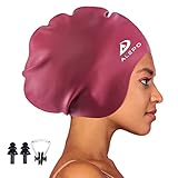 Alepo Extra Large Swim Cap for Women Men, Durable Silicone Swimming Hat with Ear Protection, Unisex Adults Bath Swimming Caps for Long Thick Curly Hair & Dreadlocks Braids Weaves Afro Hair (Burgundy)