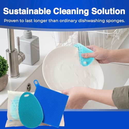 Image of Silicone Dish Sponge Dish Scrubber (Oval and Square) - Dual-Sided, Food Grade Silicone Sponges for Dishes and Housecleaning 2-Pack