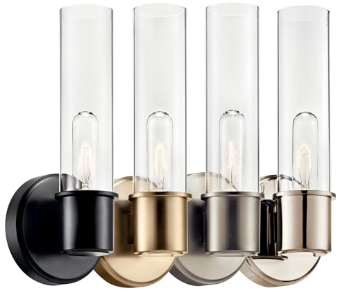 Image of Kichler Aviv 1-Light Wall Sconce, Modern Light with Clear Glass in Black, for Bedroom, Laundry Room, Kitchen or Hallway (13 inch x 5.5 inch), 52653BK