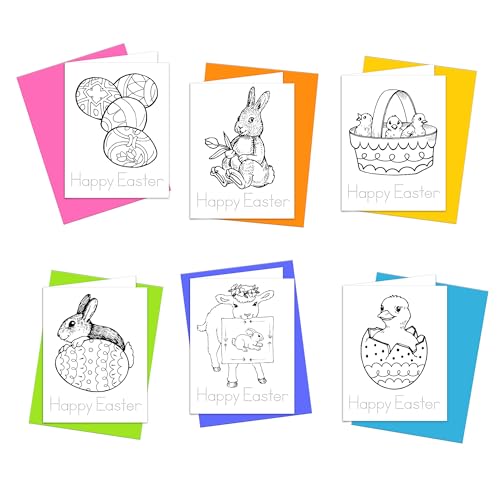 Coloring Cards: Set of 6 Easter Cards for Kids to Color and Practice Letter Writing - Happy Easter Cards with Envelopes 100% Recycled and Made in USA (Easter)
