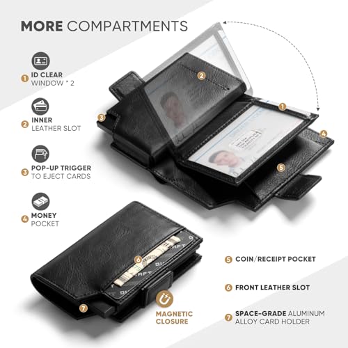 DUGRAFT Slim Wallet for Men - RFID Blocking Minimalist Card Holder Wallet with Front Pocket, bifold Magnetic Closure Metal Pop Up Money Clip Wallet Cards Case With ID Window, Gift Box Packaging2