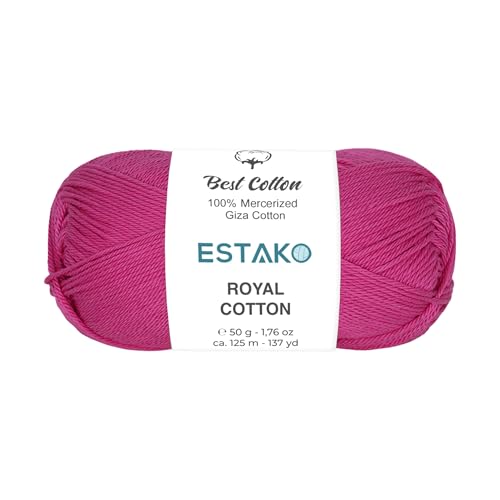 Image of Estako Royal Cotton, 100% Mercerized Giza Cotton Yarn, Soft, Super Fino 1 for Crochet and Knitting 1.76 Oz (50g) / 137 Yrds (125m) (5069 - Fuchsia)