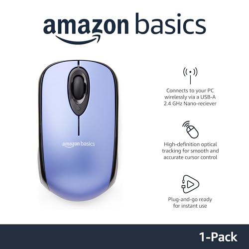 Amazon Basics 2.4 Ghz Wireless Optical Computer Mouse with USB Nano Receiver, Blue - Image 3