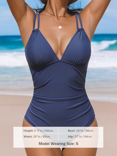 Image of CUPSHE Women's V Neck One Piece Cutout Tummy Control Swimsuit | Double Adjustable Straps,Back Cutout,O Ring,Soft Removable Cups,Flattering Bathing Suit For Vacation And Beach