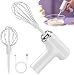 Cordless Hand Mixer, Portable Electric Whisk with 3 Speed Modes, Handheld Egg Beater with 2 Detachable Stir Whisks, Compact Design (White)