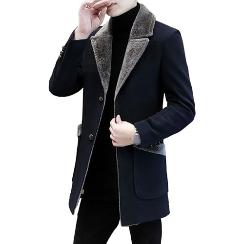Trench-coat long pour homme avec col en fourrure et veste de costume slim d'hiver chic