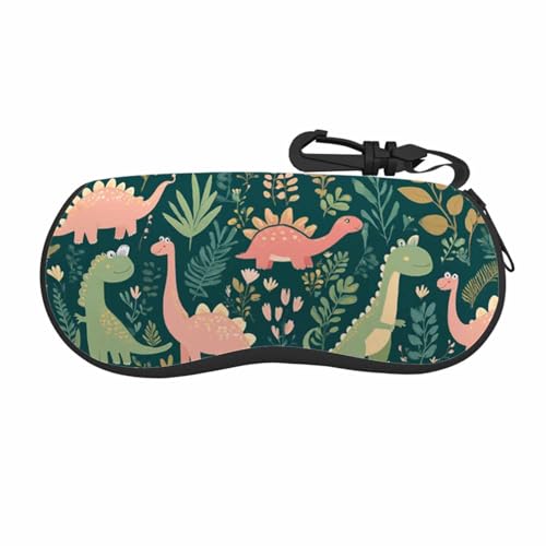 IBILIU Estojo de óculos de sol de neoprene ultraleve com desenho animado de dinossauros e flores, natureza tropical, adorável animal, capa de óculos de sol com clipe de cinto, estojo de óculos de