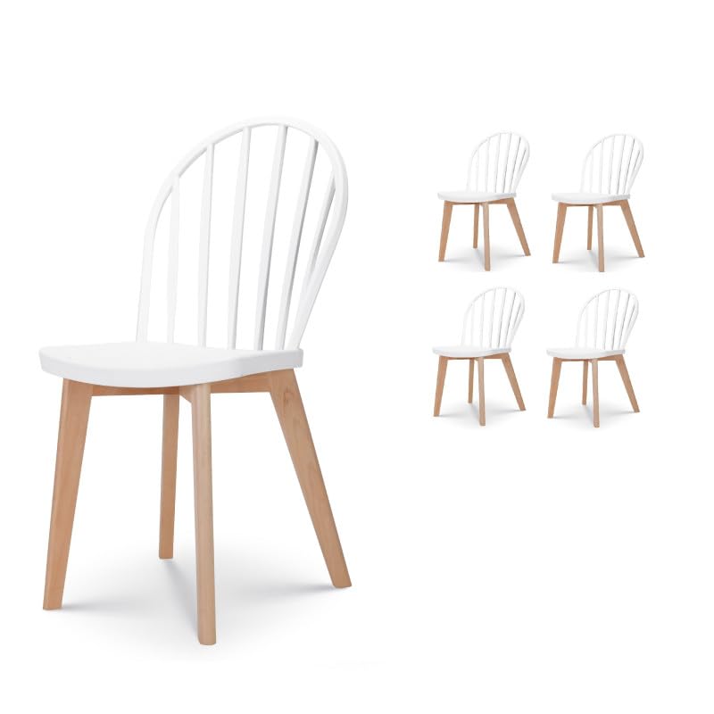 Kosmi Lot de 4 chaises de Salle à Manger EMY Blanches avec Pieds en Bois