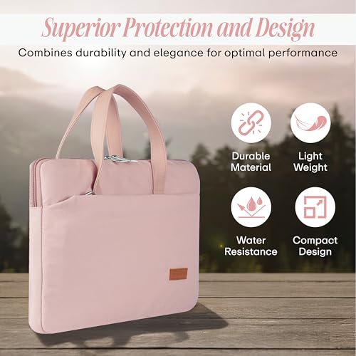Image of Protecta Grace Office Laptop Messenger Bag for Men and Women Canvas Look Laptop Briefcase Water Repellent Padded Laptop Messenger Sleeve Bag 15.6 Inch Ideal for Office & Work in Color Pink