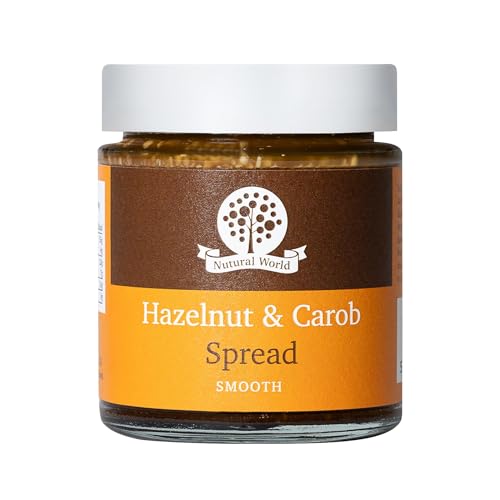 Nutural World - Cremiger Brotaufstrich aus 95% Haselnuss und 5% Johannisbrot (170g netto) im Glasgefâß - unwiederstehlich für Große und Klein - Vegan, ohne Zusatz von Salz, Zucker oder Palmöl
