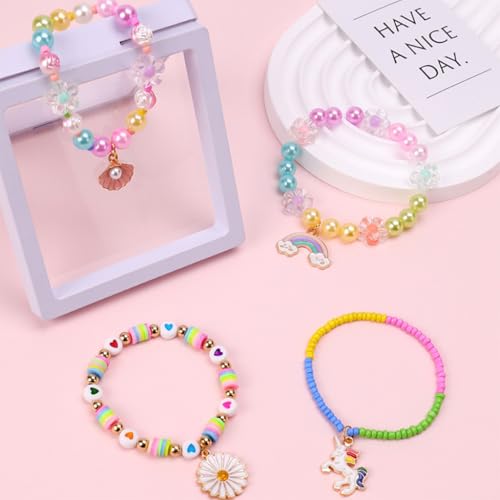 Image of SANNIDHI Seed Beads Clay Beads for Bracelet Making, Colorful Pearls Beads for Jewellery Making, DIY Polymer Beads Set Kit Girls Craft Beads for Kids Activity with Charms, Scissors & 2 Crystal Lines