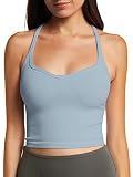 Cyanstyle Longline Sports Bra Workout Tank Tops for Women Racerback Athletic Camisole Shirts with Wi