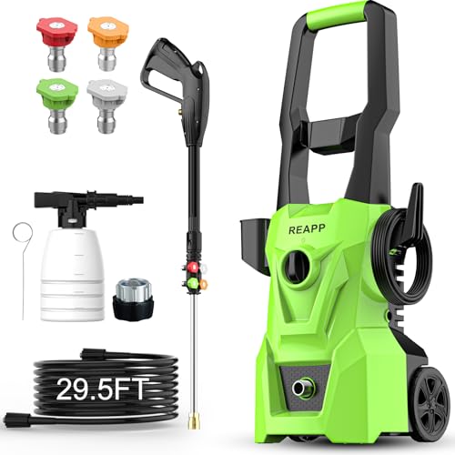 REAPP Electric Pressure Washer,Foam Cannon,4 Quick Connect Pressure Nozzles,Power Washer