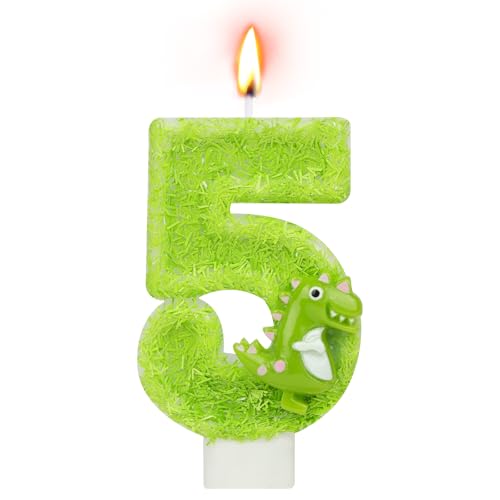 Alaoo Velas Cumpleaños Números 5,Dinosaurio Verdes Vela