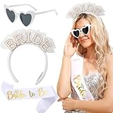 Accessoires für Bride to Be,Frauen Junggesellinnenabschied Set - Braut Schärpe,Bride Haarreif,Herz Sonnenbrille,Jga Accessoires Frauen,für Bachelorette Party und Hochzeitsfotografie, 3 Stück