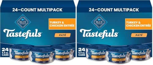 Image of Blue Buffalo Tastefuls Wet Cat Food Pate,Made with Natural Ingredients,Turkey and Chicken Entree,5.5-oz Cans,(Pack of 48)