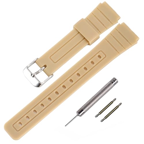 TPU製ウォッチストラップの交換用 Casio F-91W/F-84/F-94/F-105/F-108/A-158用バンド(男性・女性兼用) (Khaki/Silver Buckle)