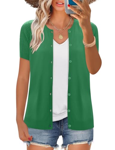 Image of FreshNight Women's 2025 Short Sleeve Cardigan Button Up Hollowed Out Crewneck Shrug Sweaters Knit Sweater Tops Lightweight