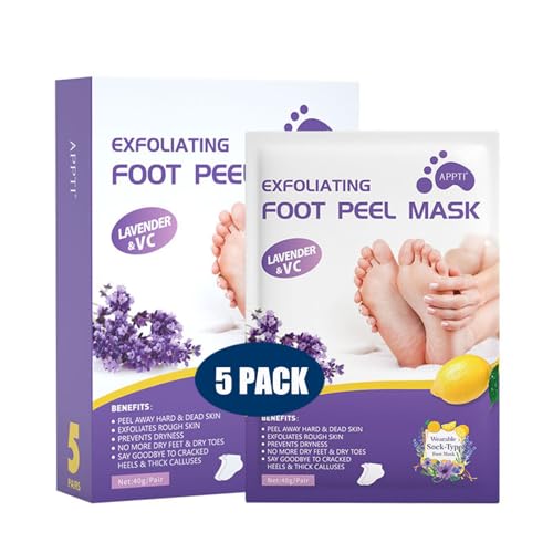 Foot Peel Mask 5 Pack, Exfoliator Peel Off Calluses Dead Skin Callus Remover, Baby Soft Smooth Touch Feet Spa Experience at Home & Gift Ideas - Lavender Scented
