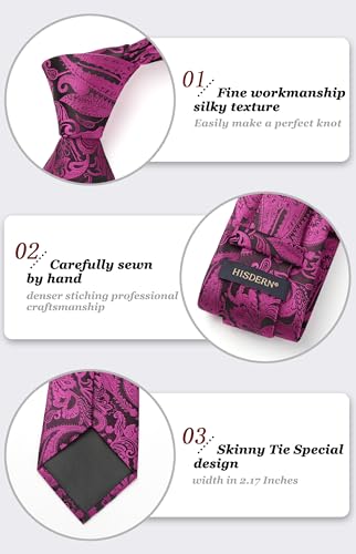 Image of HISDERN Extra Long Ties for Men Classic Floral Tie and Pocket Square Elegant Silk Necktie Handkerchief Set Wedding Party