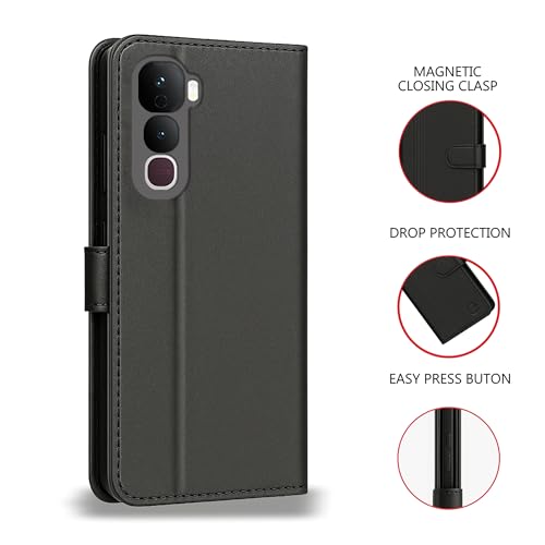 Image of AIBEX Shock Proof Flip Compatible for Vivo Y400 5G Flip Cover Leather Finish | Inside TPU with Card Pockets | Wallet Stand | Complete Protection Flip Case - Black