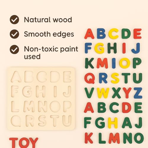 Image of Wooden Alphabet Puzzle Board A to Z | Educational Learning Toy for Kids | Uppercase Letter Recognition, Fine Motor Skills & Early Learning Montessori Toy for Toddlers & Preschoolers