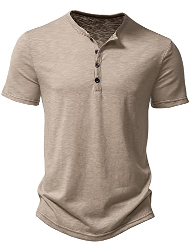 Men's Short Sleeve Henley Shirt Casual Stretchy Slim Fit T Shirt