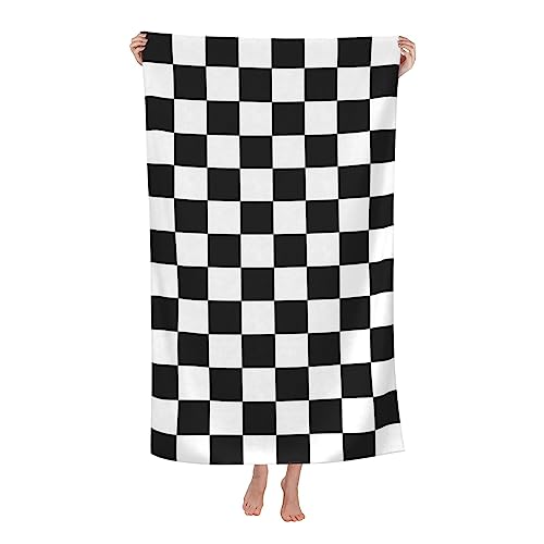 Voohddy Black And White Checkered Beach Towel Large Soft Absorbent Microfiber Quick Dry Oversized Bath Towels For Bathroom Women Men Pool Camping Travel Swimming Picnic Sports cover