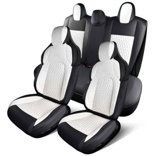 Image of Coverado Car Seat Covers for Tesla Model 3, Full Set 5 Seater, Leatherette Car Seat Covers Front Seats and Rear Back Custom for Tesla Model 3 2024 2025 New Blackwhite