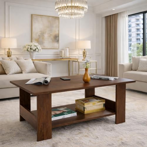 Image of Spyder Craft Modern Coffee Table with Open Storage Shelf - Minimalist Rectangular Center Table for Living Room, Office, and Lounge - Durable Engineered Wood, Easy Assembly (Columbian) (Assembly -DIY)