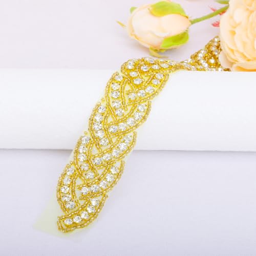 ShiDianYi Wedding Dress Belt Crystal Applique, Belt for Dress, Wedding Sash Belt For Bridal Shower Rhinestone Applique Gold (RA027, Gold)2